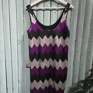 Jack by BB Dakota Purple and Silver Chevron Midi Dress
